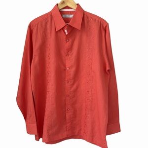 Mojito Collection Sz L Linen/Cotton Long Sleeve Vibrant Orange Button Down Shirt